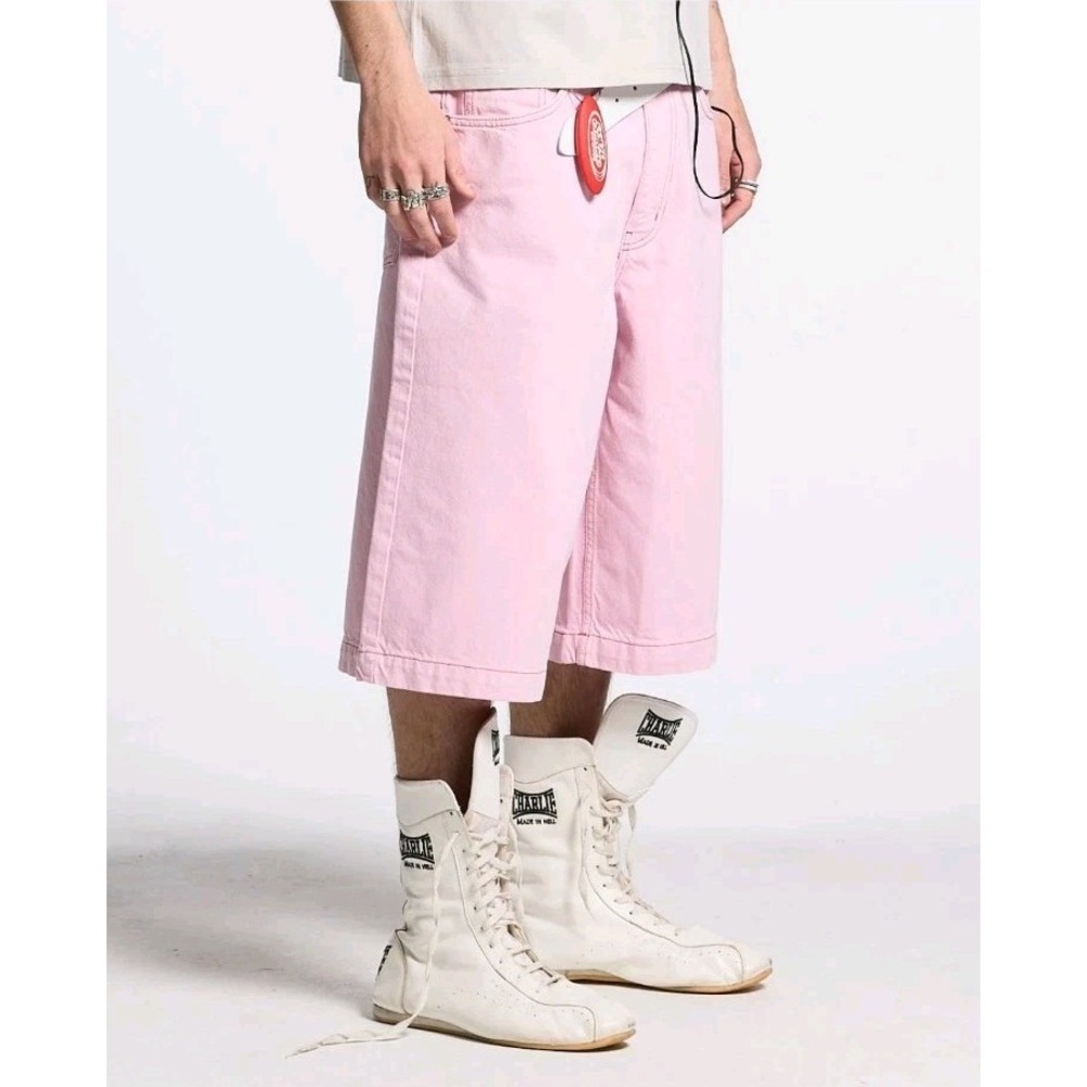 Cold Culture Stitching Jorts Sweet Lilac Pink Straight Loose Fit 100% Cotton Y2K